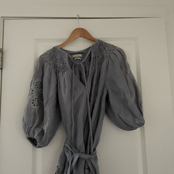 Innika Choo Smocked Floral Embroidered Eyelet Linen Dress - Picture 9 of 10